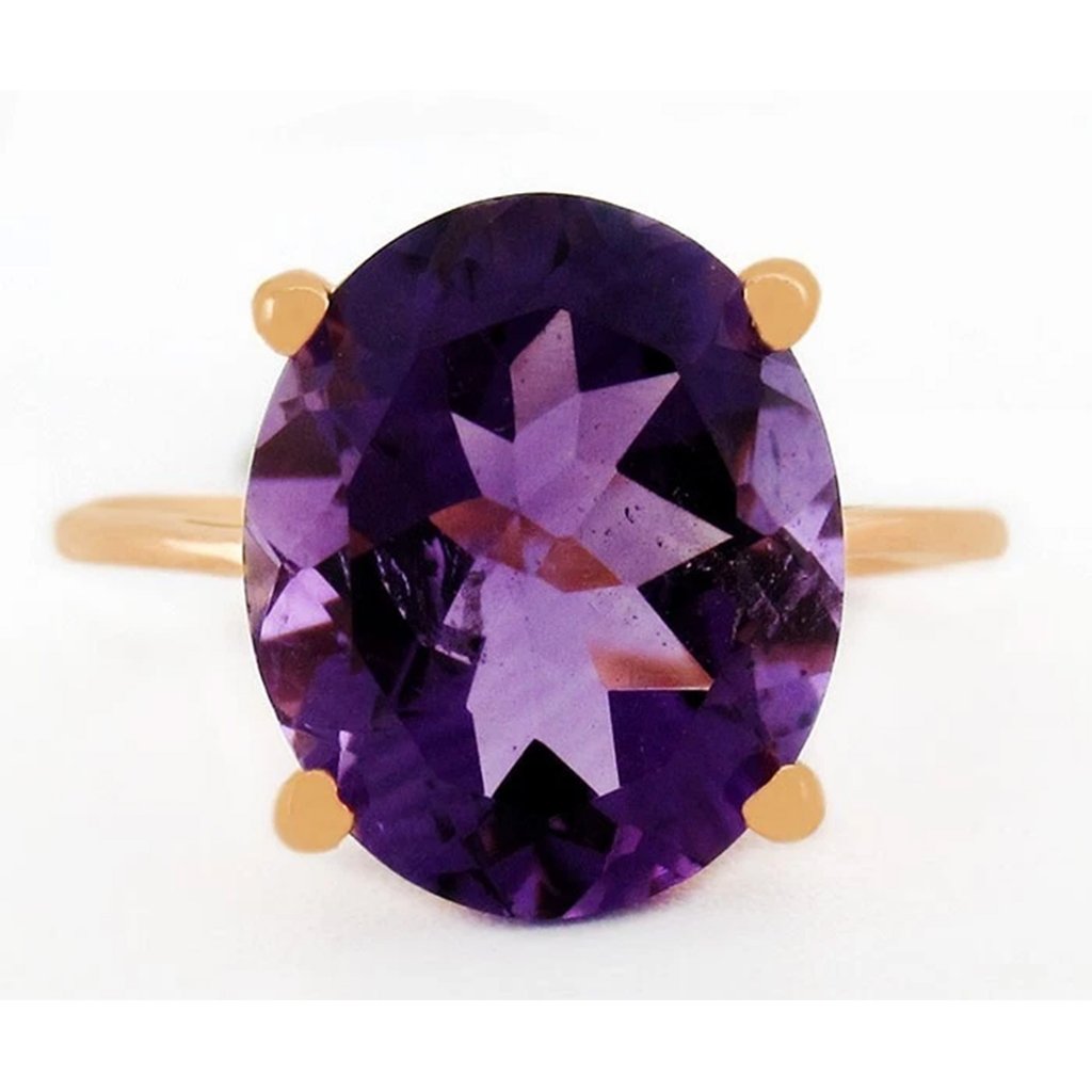 Genuine 3.55 Cts Amethyst Solitaire Ring 14k Rose Gold Plated (.925)
